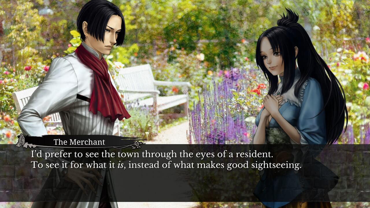 Pauline with her lover in her hometown. The Merchant's dialogue: 