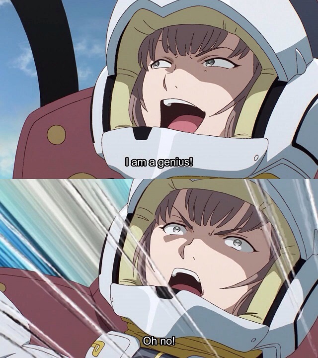 2-panel meme from Gundam Reconguista in G. First panel has mech pilot Klimton Nicchini loudly proclaim 